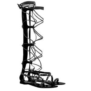 BRAND NEW VALENTINO GARAVANI Rockstud Knee High Gladiator Flat Sandals Sz 41 11